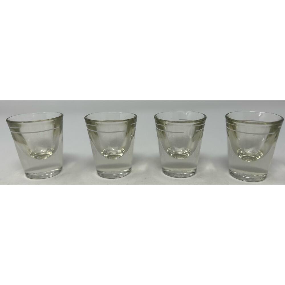 Vintage Clear Glass Heavy‎ White Line Shot Glasses Set of 4